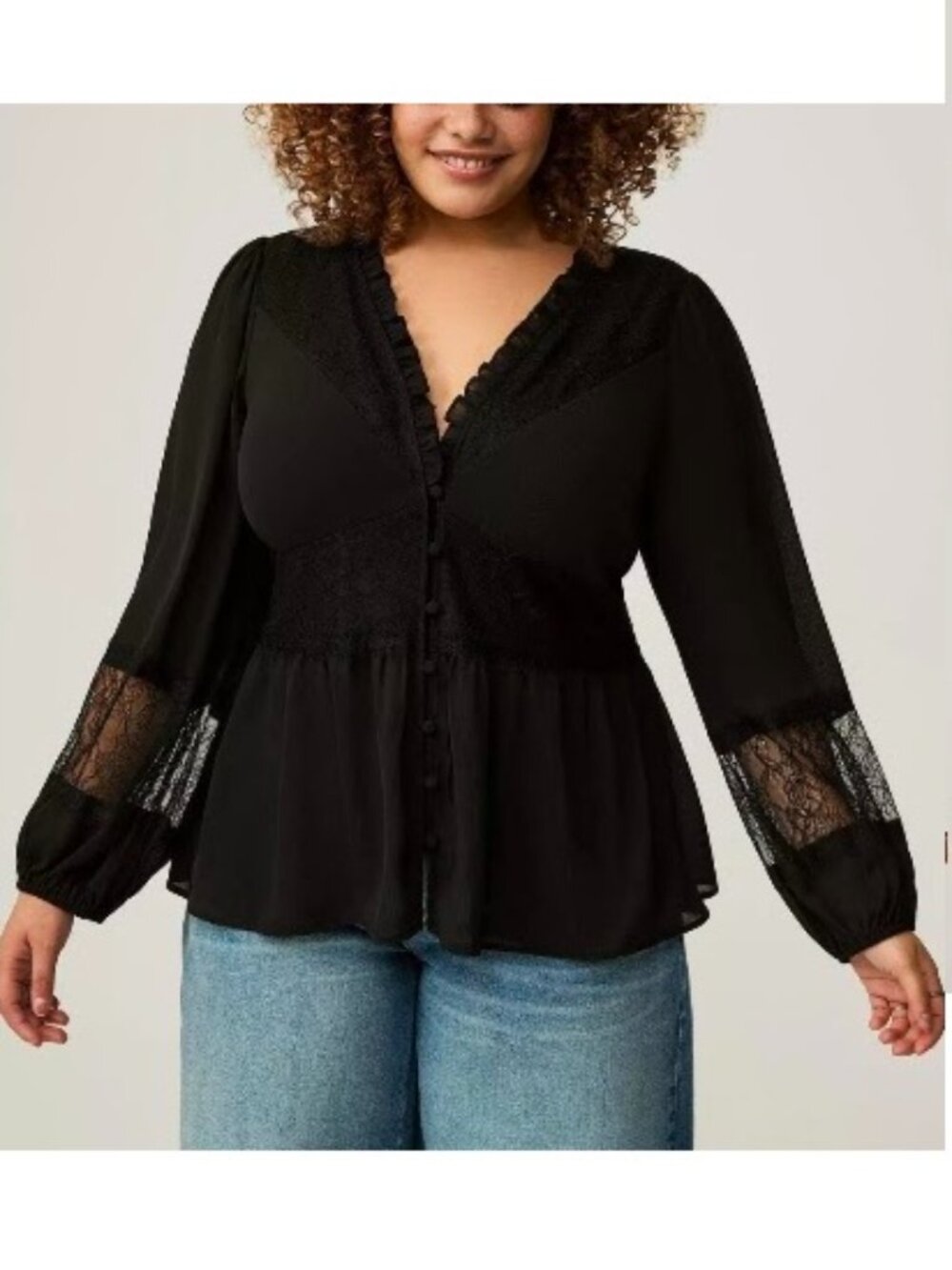 NWT Torrid Peplum Crinkle Chiffon Lace Blouse Womens Black Elegant Office 1X